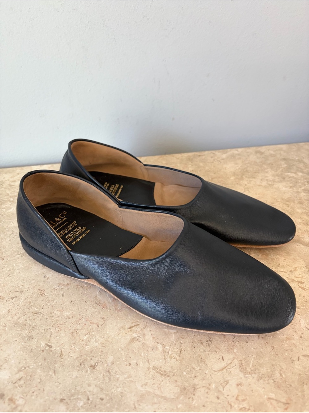 Brooks Brothers Peal & Co Slipper Size 9D Black Napa Leather Soft Comfort Luxe